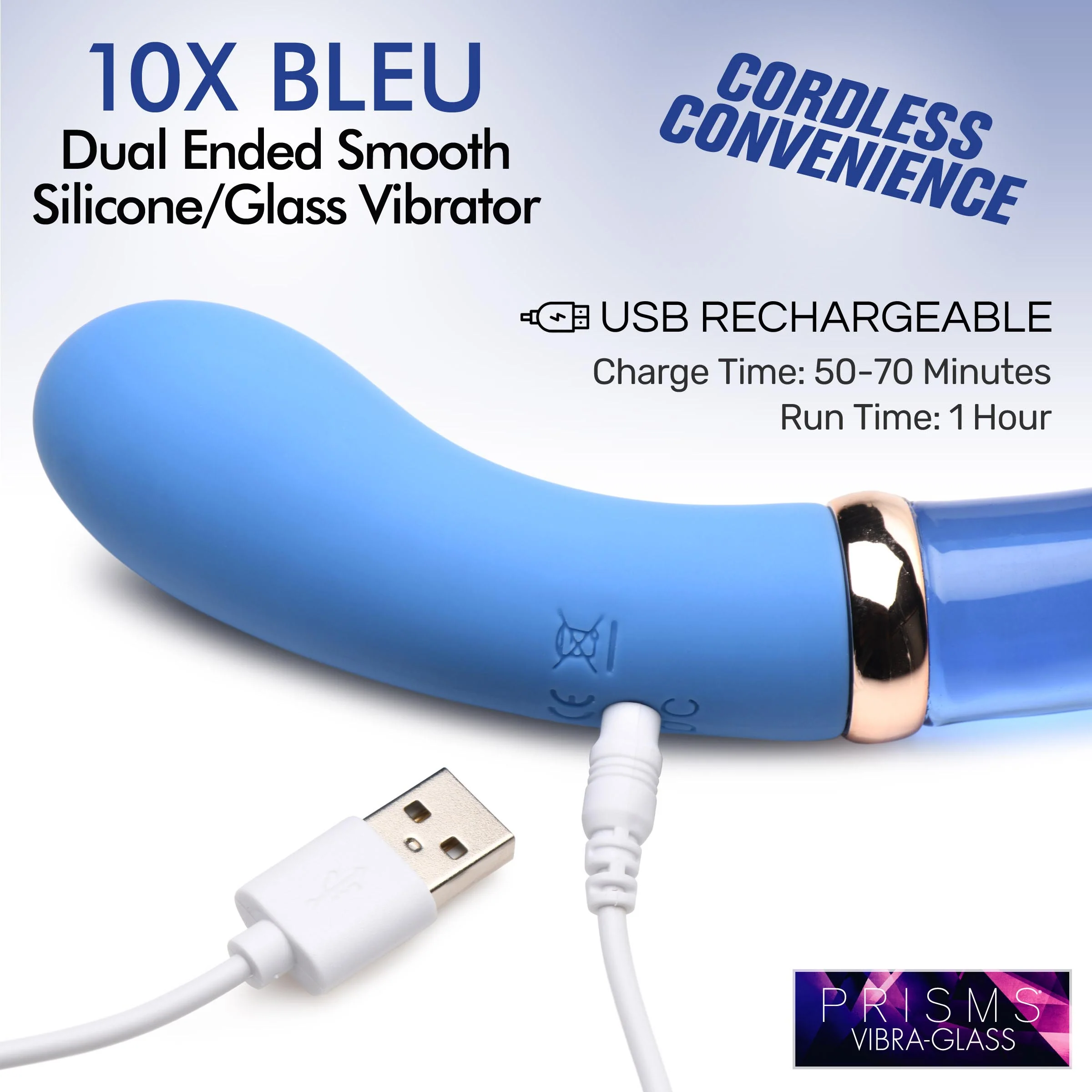 10X Bleu Dual Ended G-Spot Silicone and Glass Vibrator - Image 4