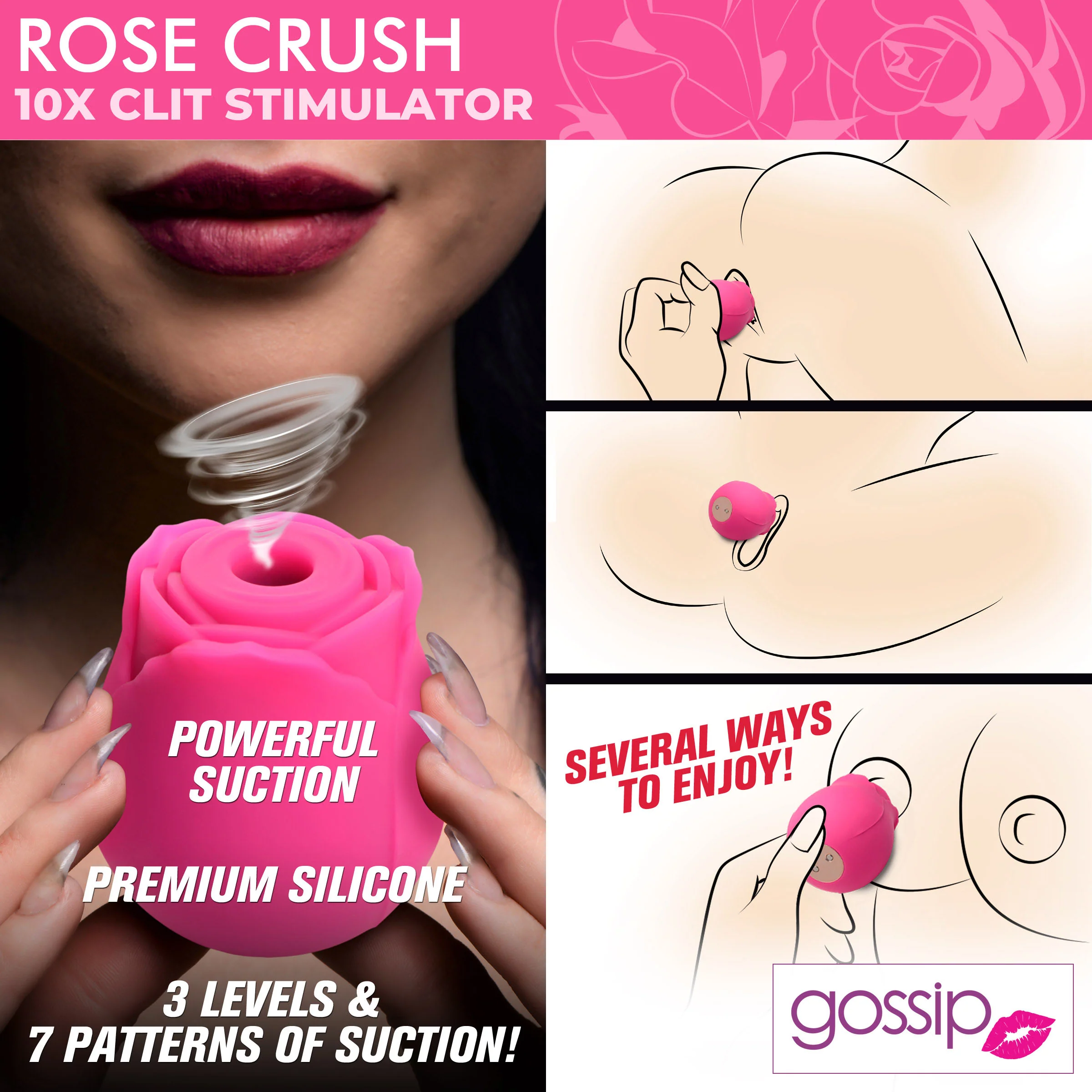 10X Rose Silicone Clitoral Stimulator - Image 4