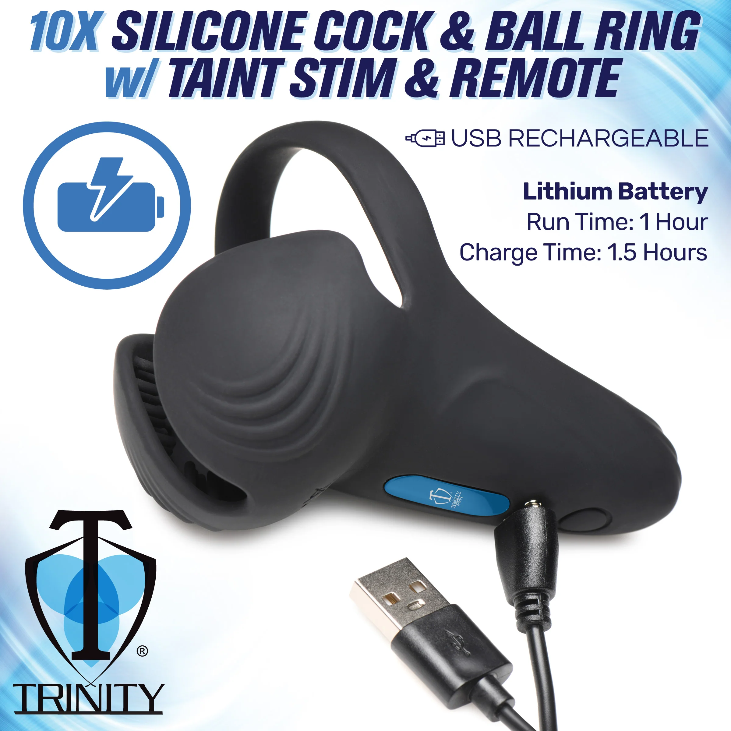 10X Vibrating Silicone Cock Ring with Taint Stim and Remote - Image 6