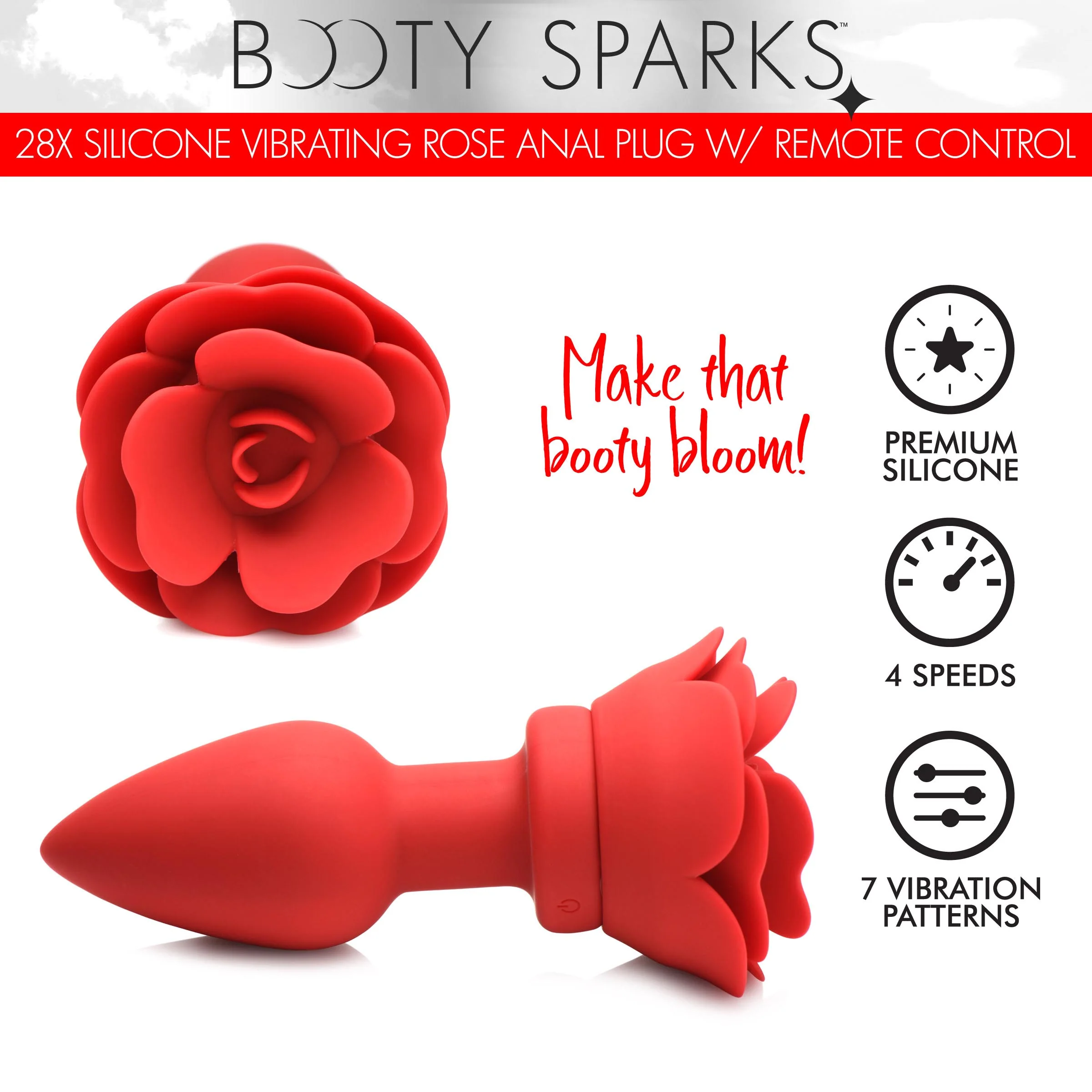 28X Silicone Vibrating Rose Anal Plug with Remote - Image 4