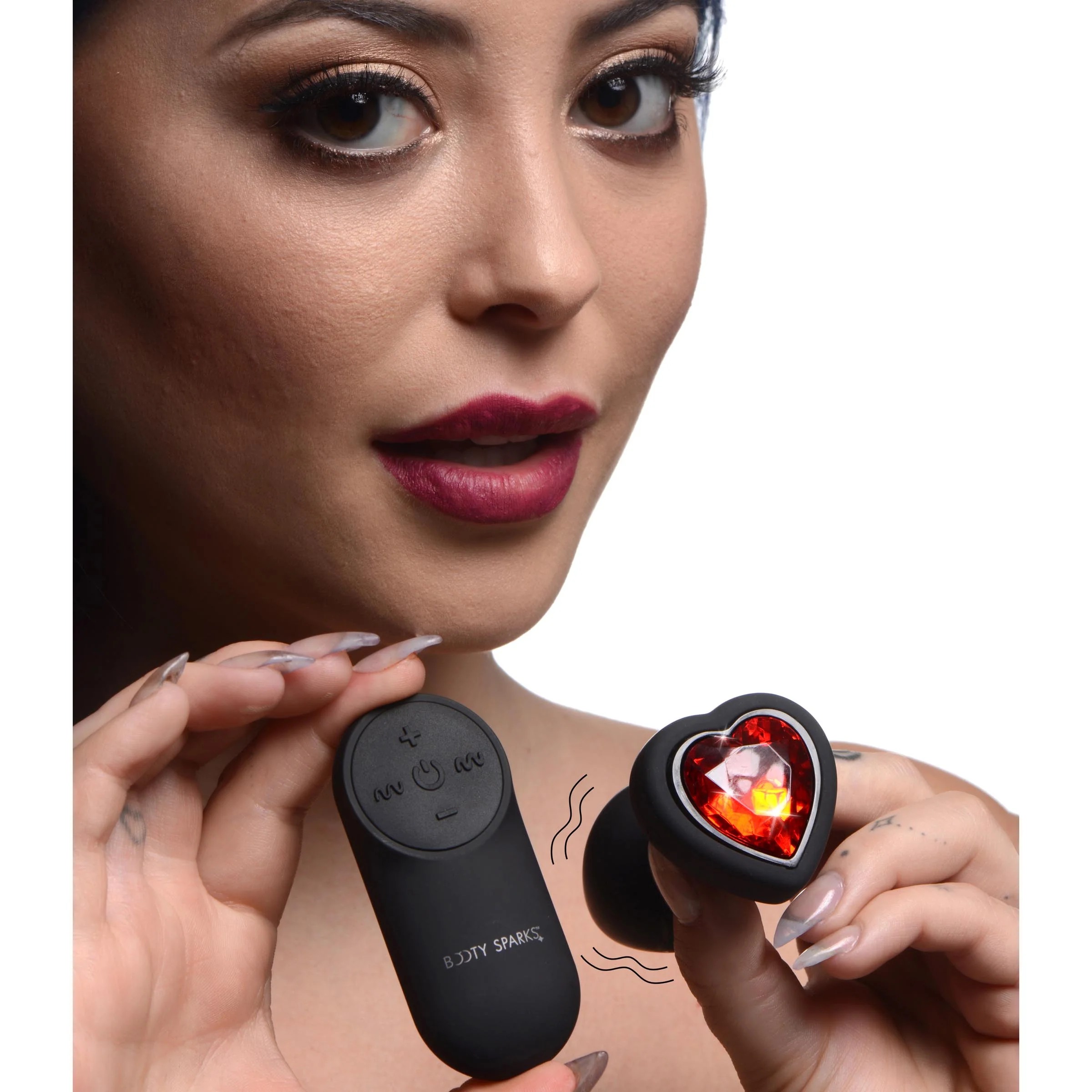28X Vibrating Silicone Red Heart Anal Plug - Image 2