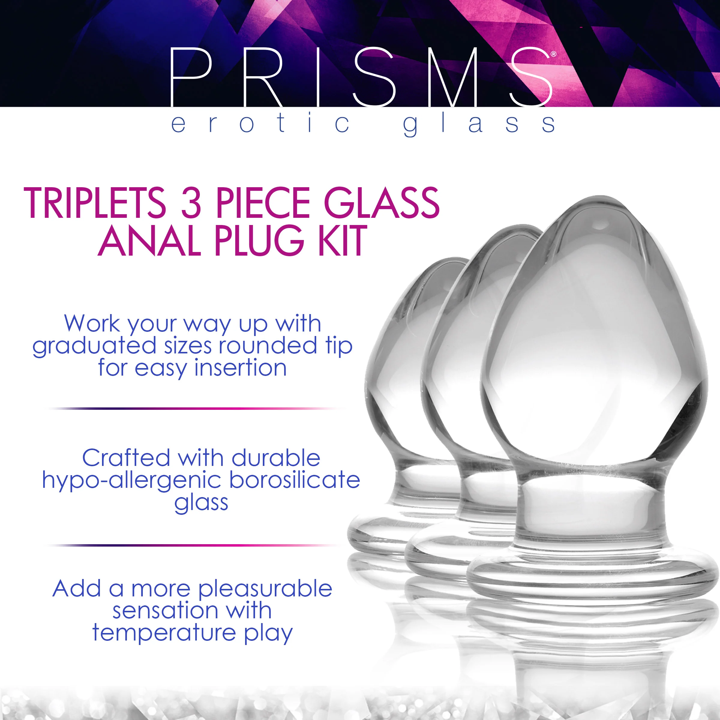 3 Piece Glass Anal Plug Kit - Image 2