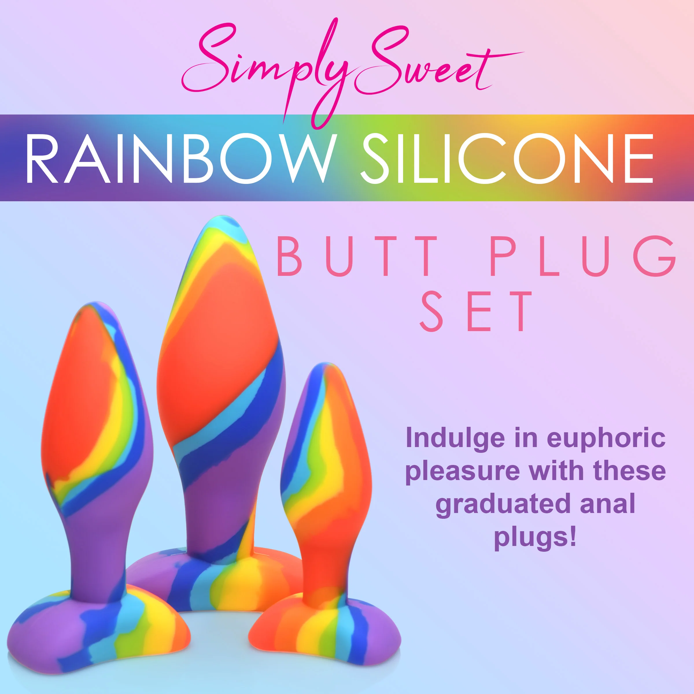 3pc Rainbow Silicone Butt Plug Set - Image 2