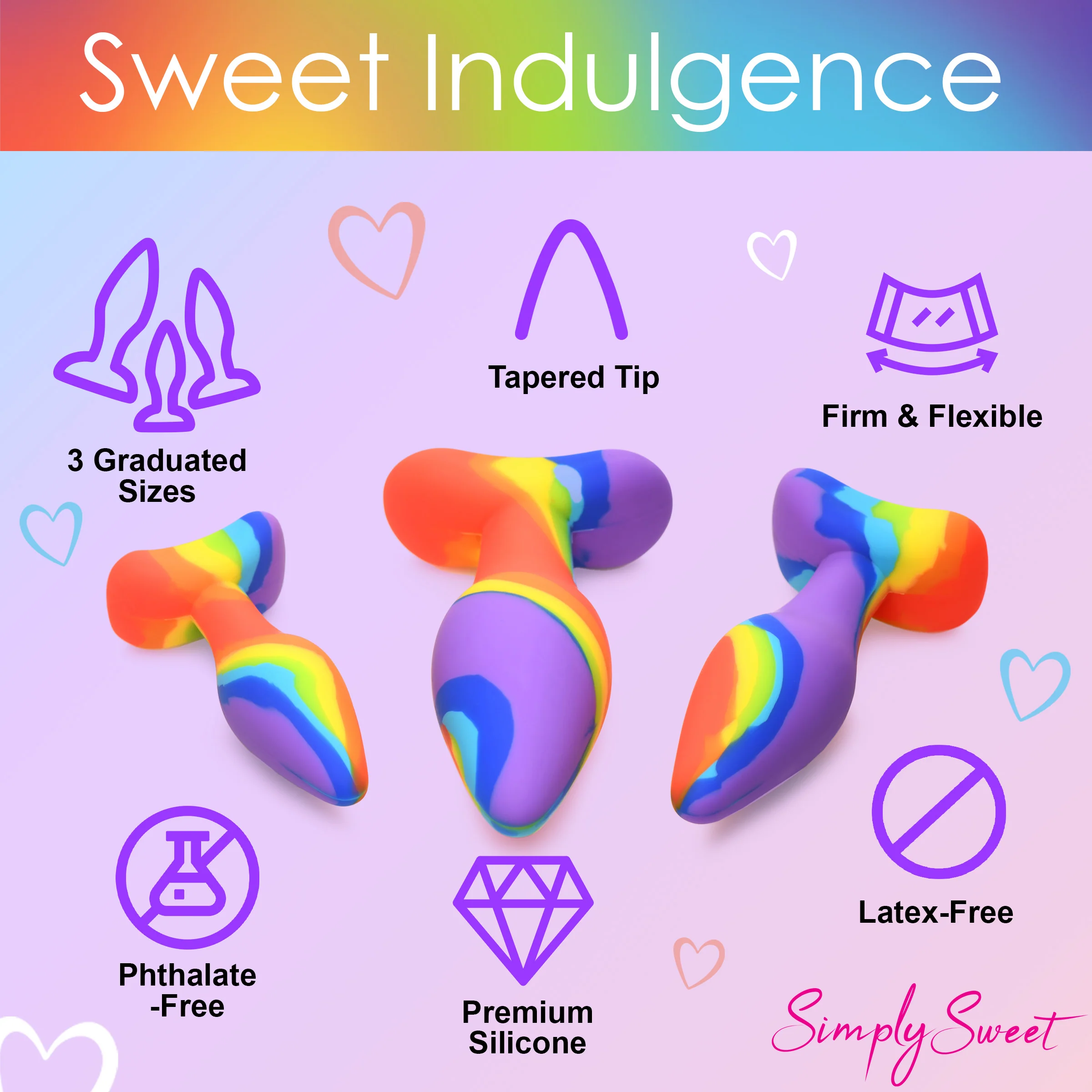 3pc Rainbow Silicone Butt Plug Set - Image 5