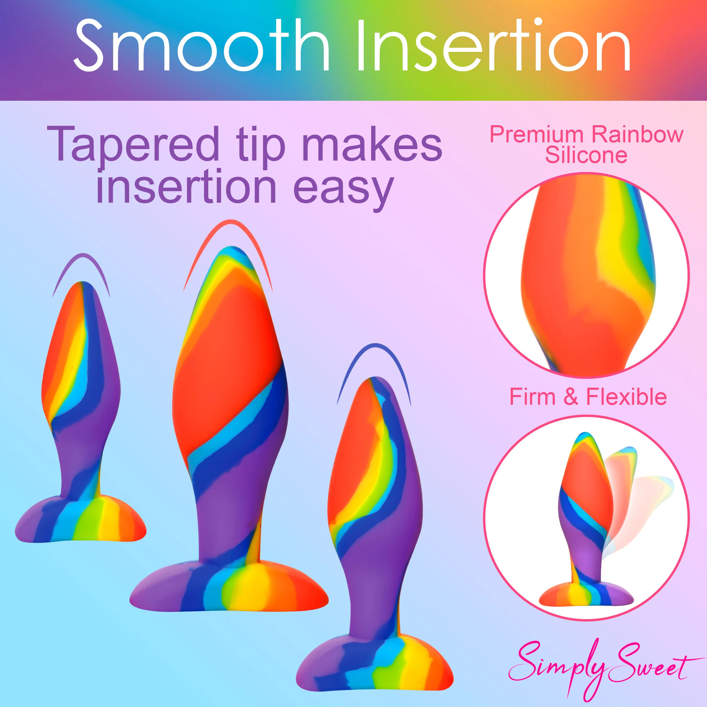 3pc Rainbow Silicone Butt Plug Set - Image 7