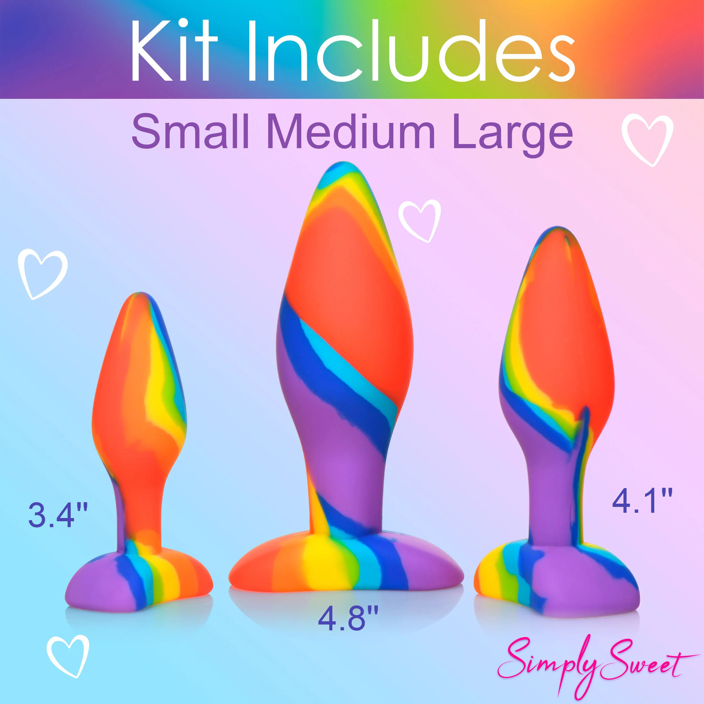 3pc Rainbow Silicone Butt Plug Set - Image 8