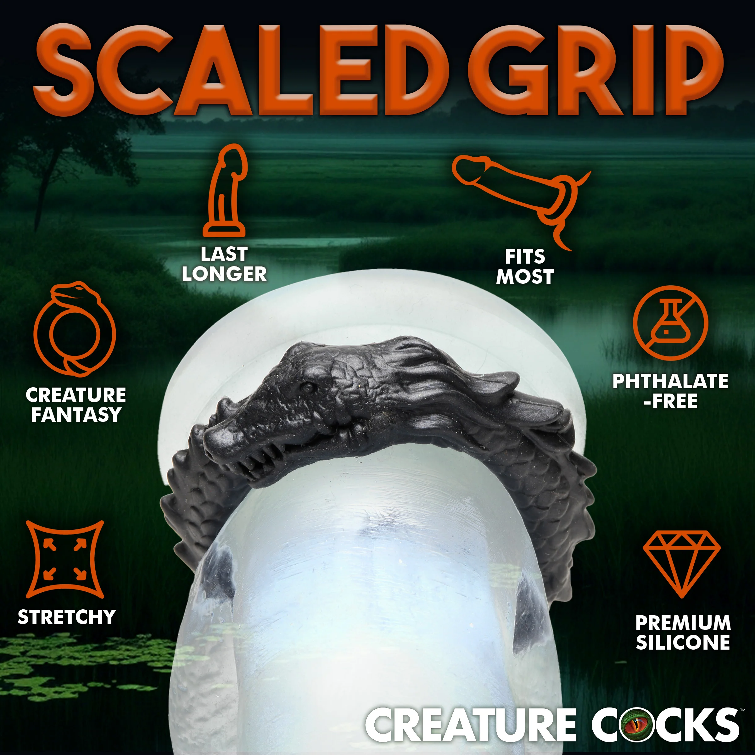 Black Caiman Silicone Cock Ring - Image 5