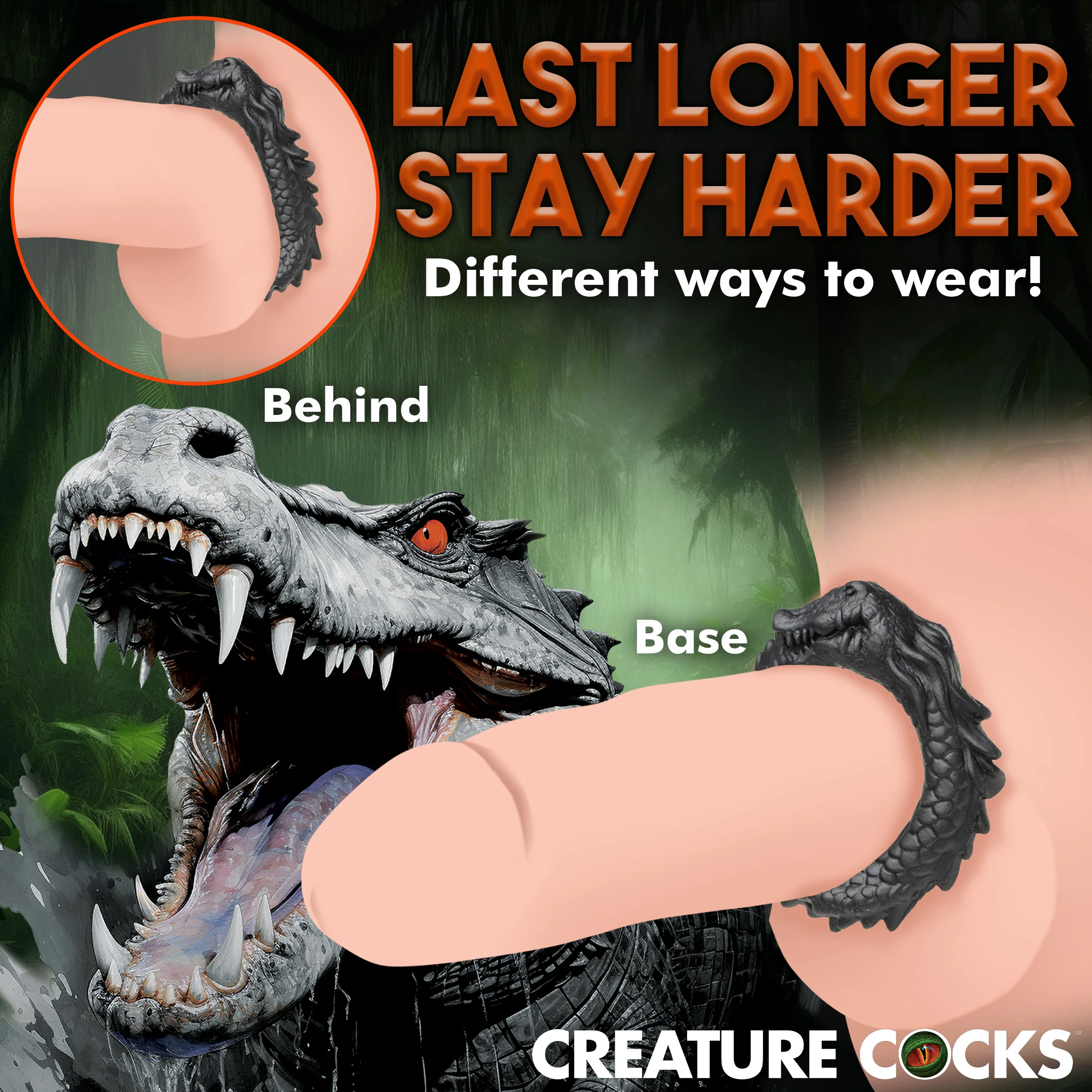 Black Caiman Silicone Cock Ring - Image 6