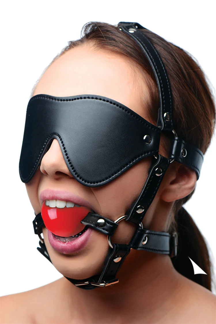 Blindfold Harness and Ball Gag (Red) - Image 2