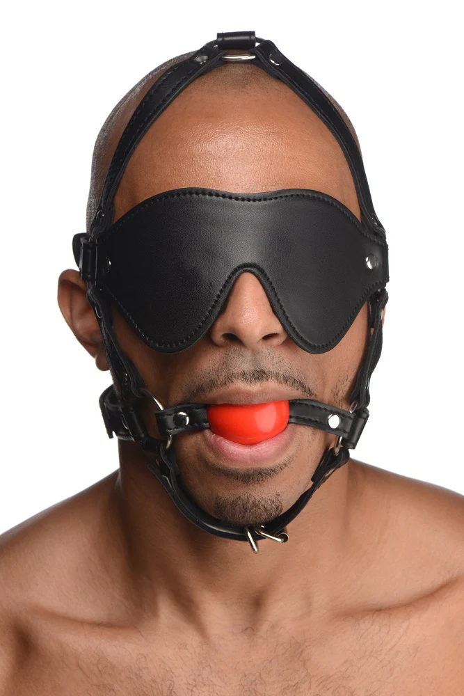 Blindfold Harness and Ball Gag (Red) - Image 3
