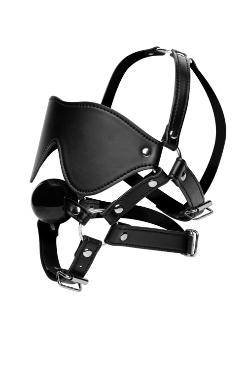 Blindfold Harness and Ball Gag (Black) - Image 3
