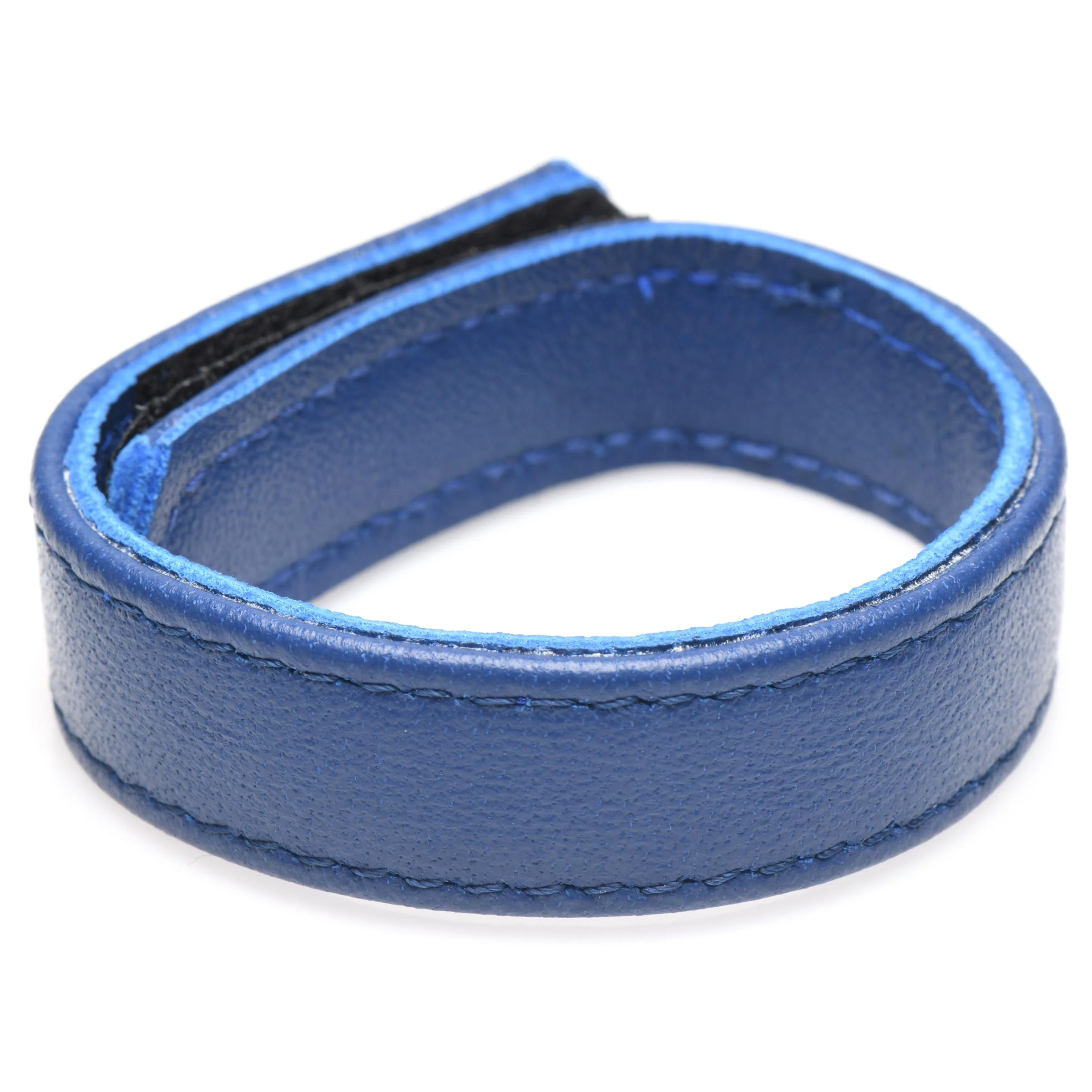 Blue Leather Penis Ring with Velcro - Image 2
