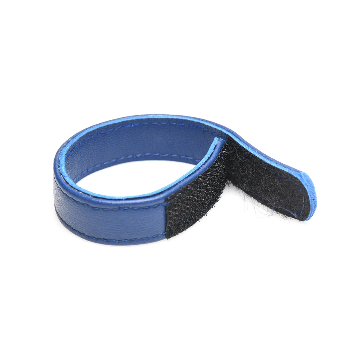 Blue Leather Penis Ring with Velcro - Image 3