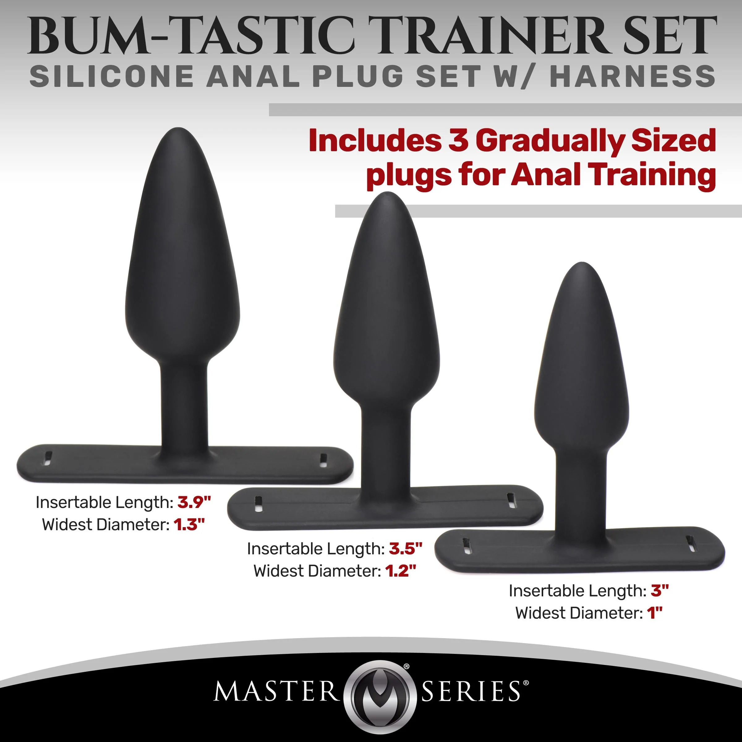 Bum-Tastic Trainer Set Silicone 3 Piece Anal Plug Set with Harness - Image 4
