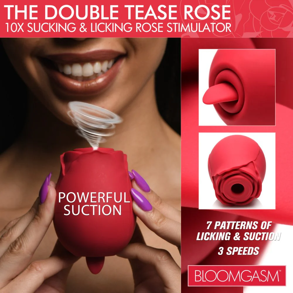Double Tease Rose 10X Sucking and Licking Silicone Stimulator - Image 3