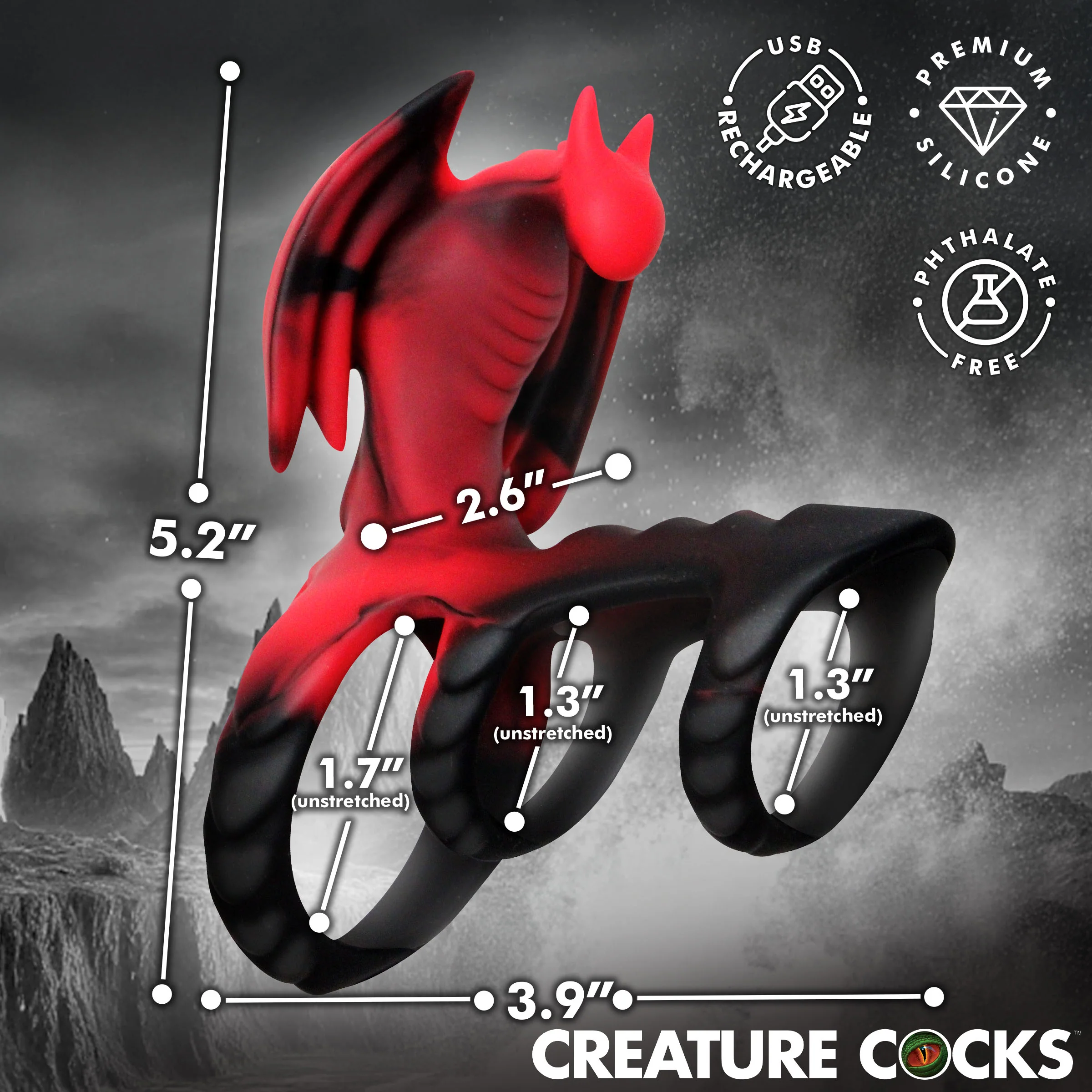 Dragon Flight Vibrating Silicone Cock Ring - Image 4
