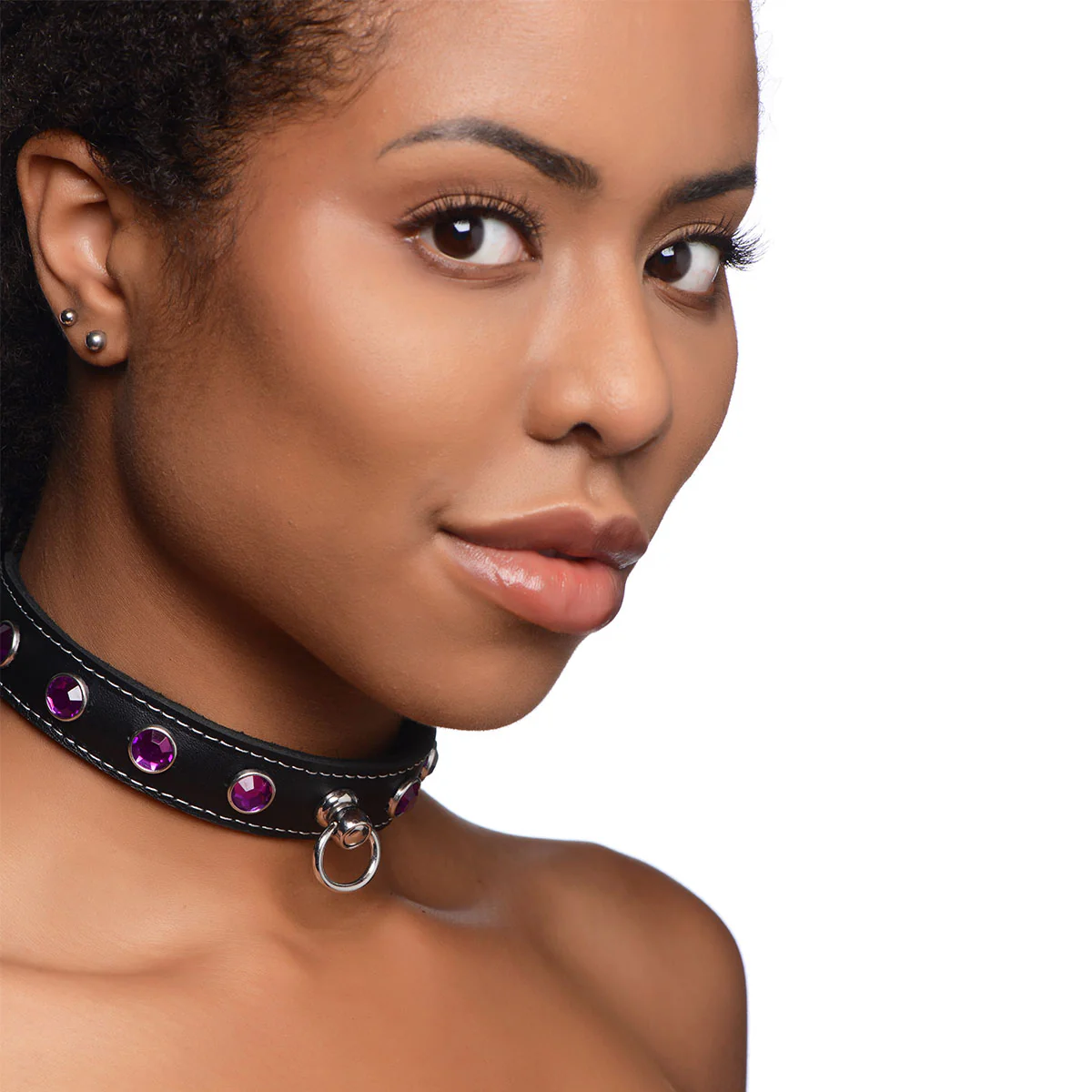 Fierce Vixen Leather Choker with Rhinestones - Image 2