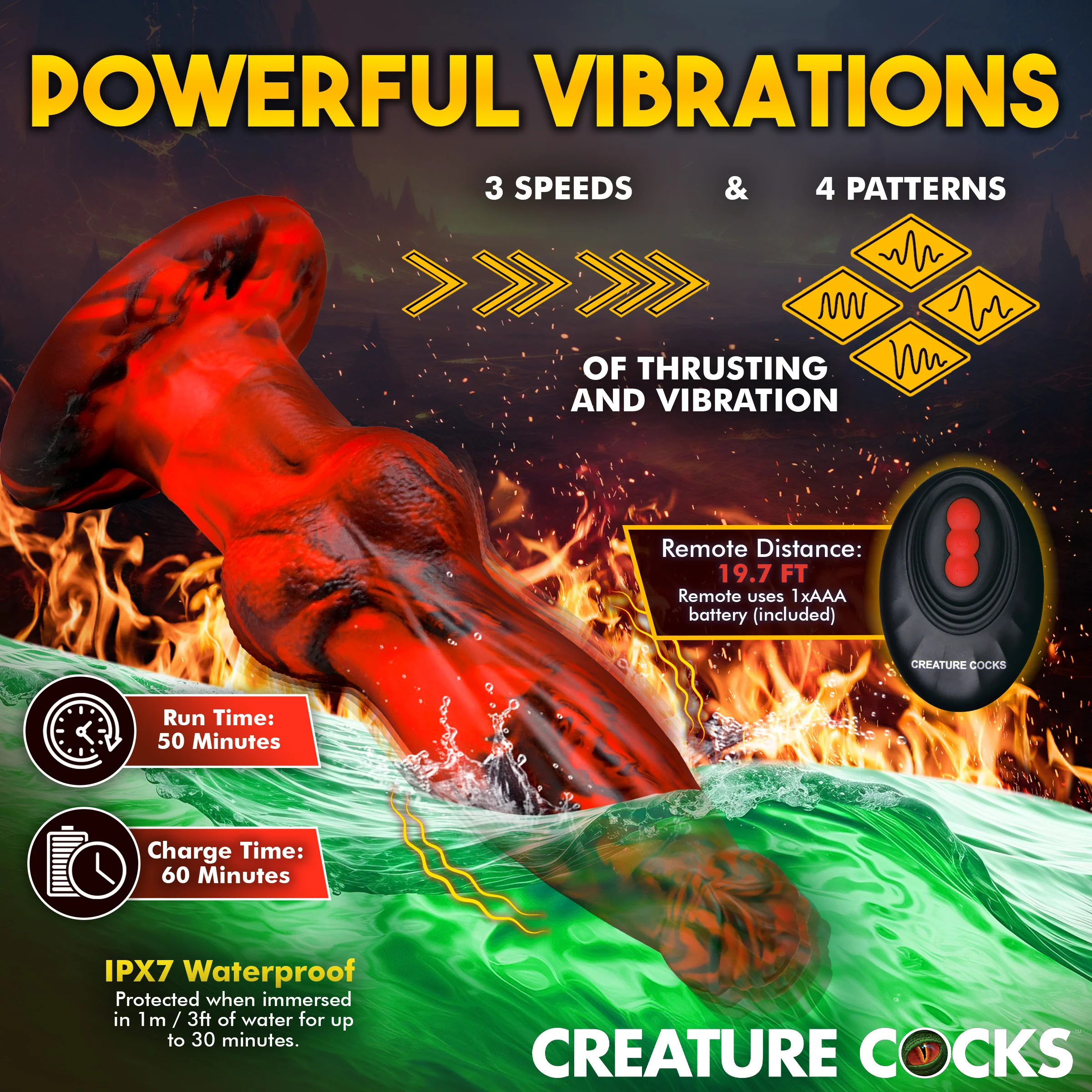 Hell Wolf Thrusting and Vibrating Silicone Dildo - Image 9