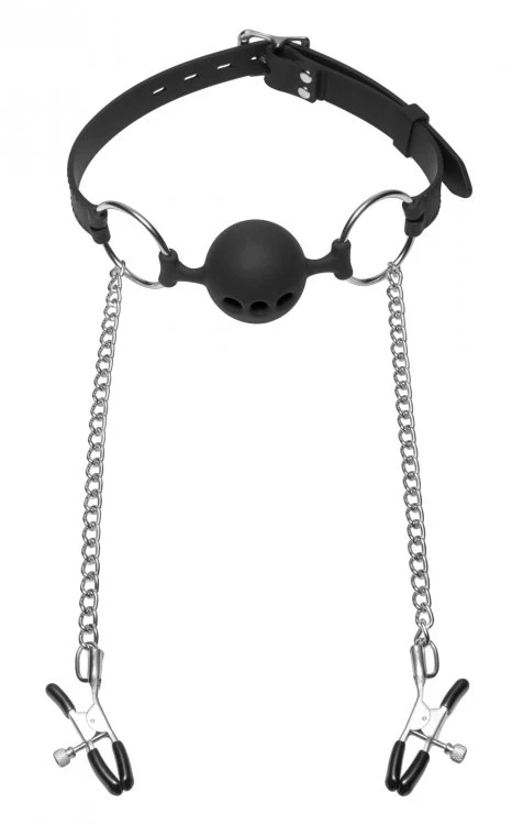 Hinder Ball Gag with Nipple Clamps - Image 2