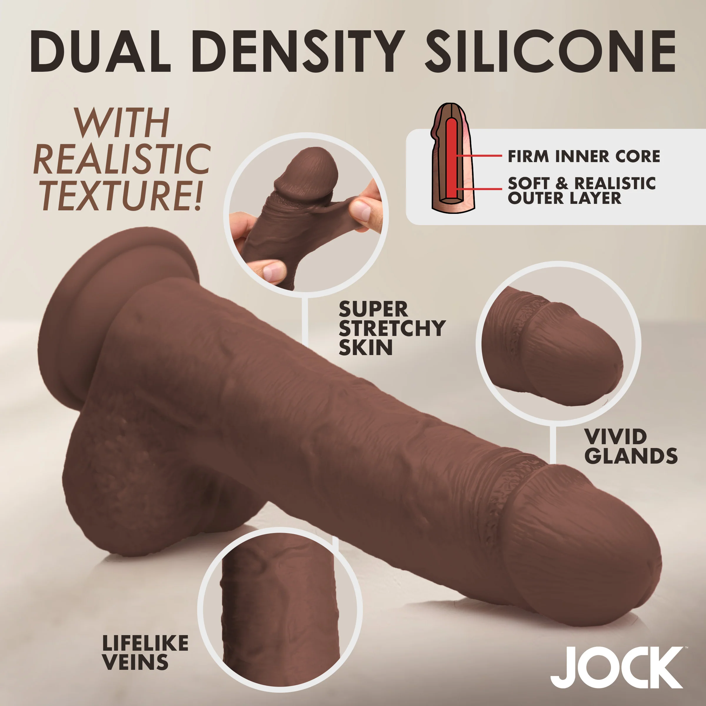 JOCK Real Skin 10" Silicone Dildo w/ Balls - Image 5