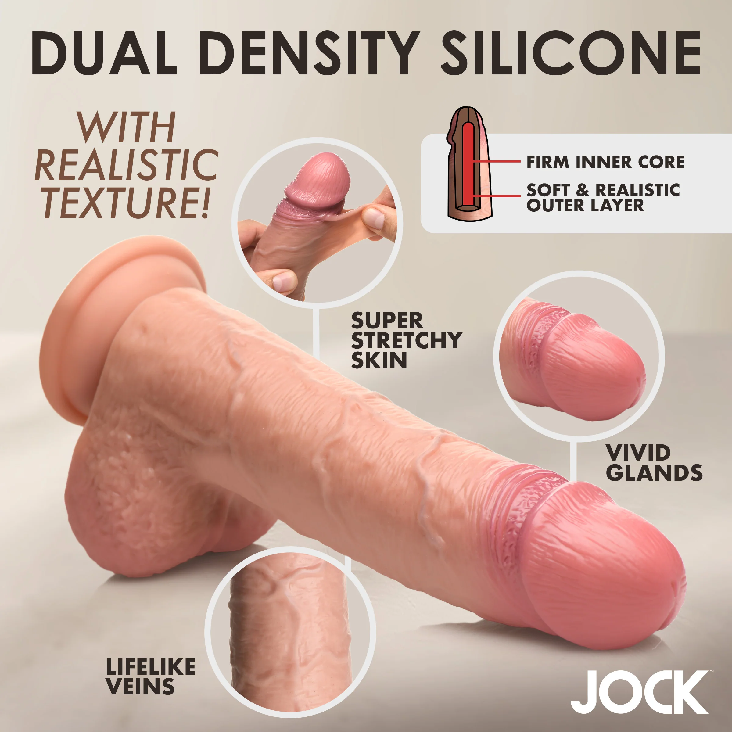 JOCK Real Skin Silicone Dildo w/ Balls - Image 5