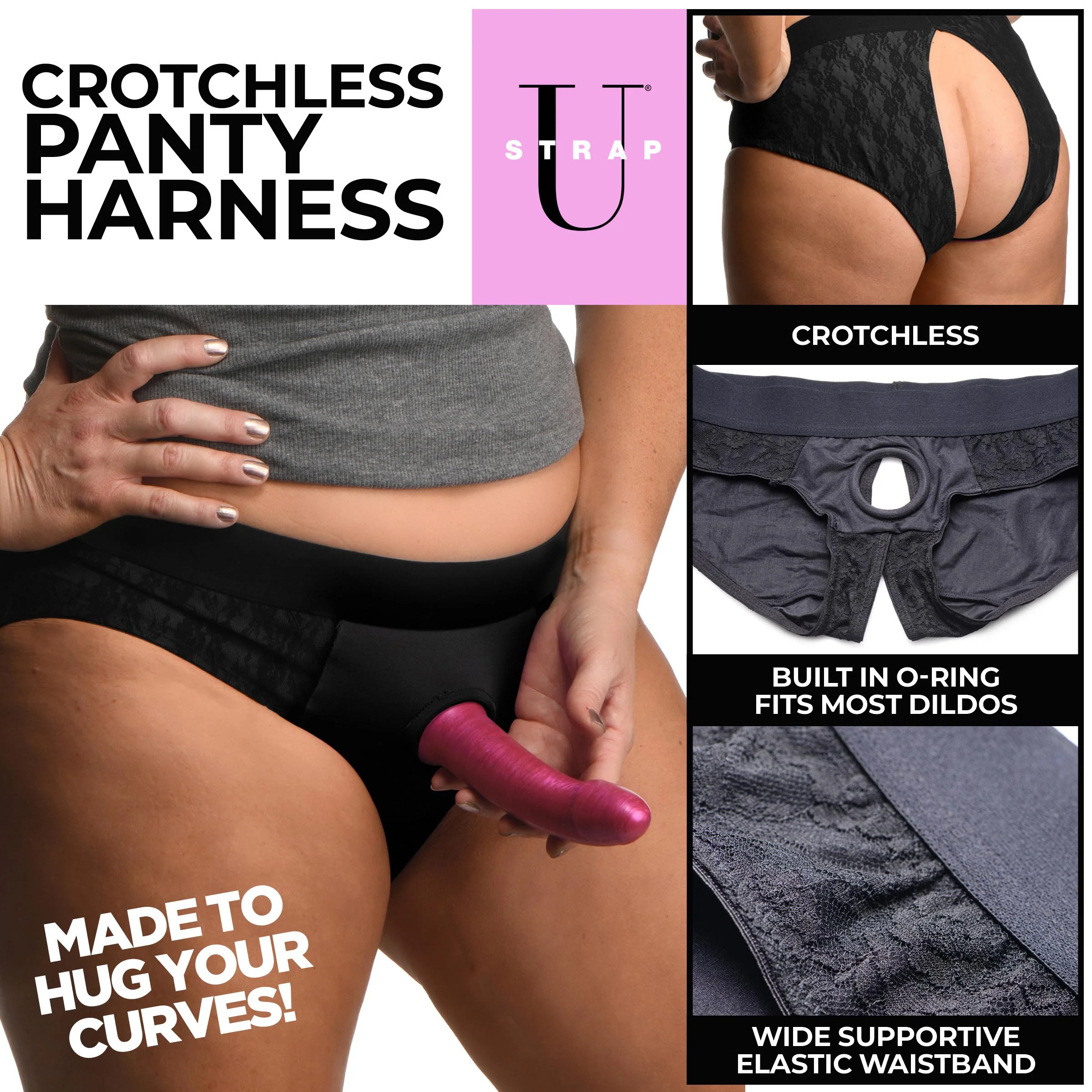 Lace Envy Black Crotchless Panty Harness - Image 4
