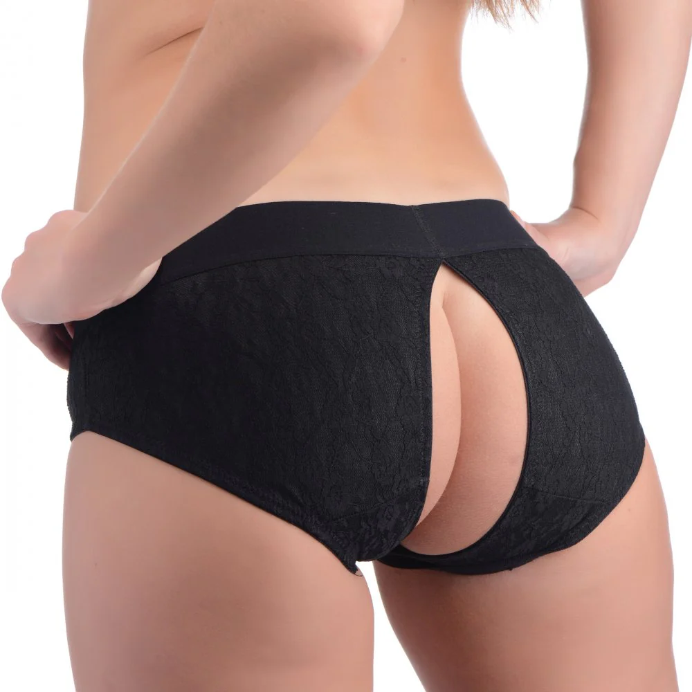 Lace Envy Black Pegging Set with Lace Crotchless Panty Harness and Dildo - L-XL - Image 3