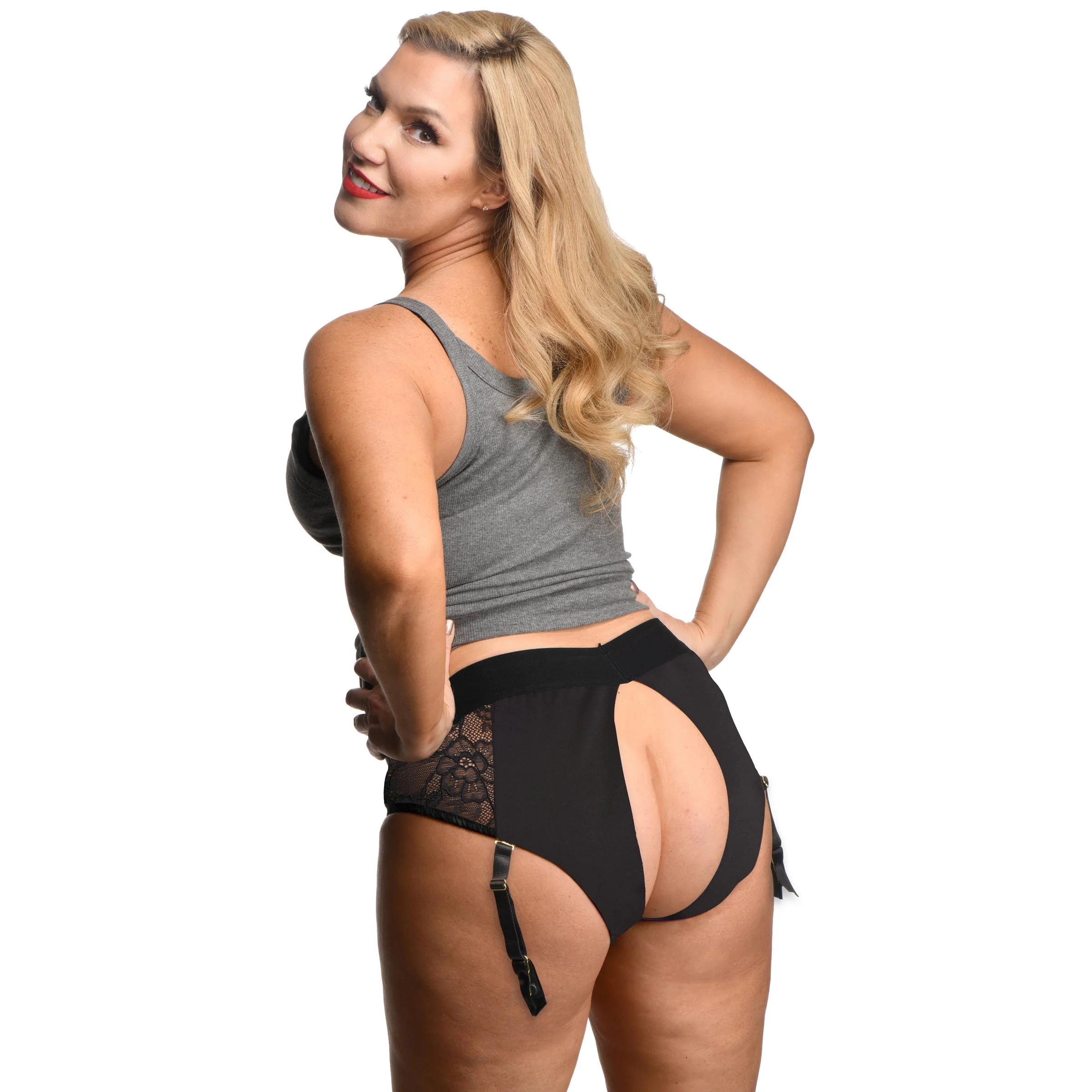 Laced Seductress Crotchless Panty Harness with Garter Straps - Image 7