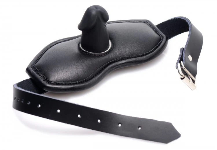 Leather Padded Silicone Penis Mouth Gag - Image 3