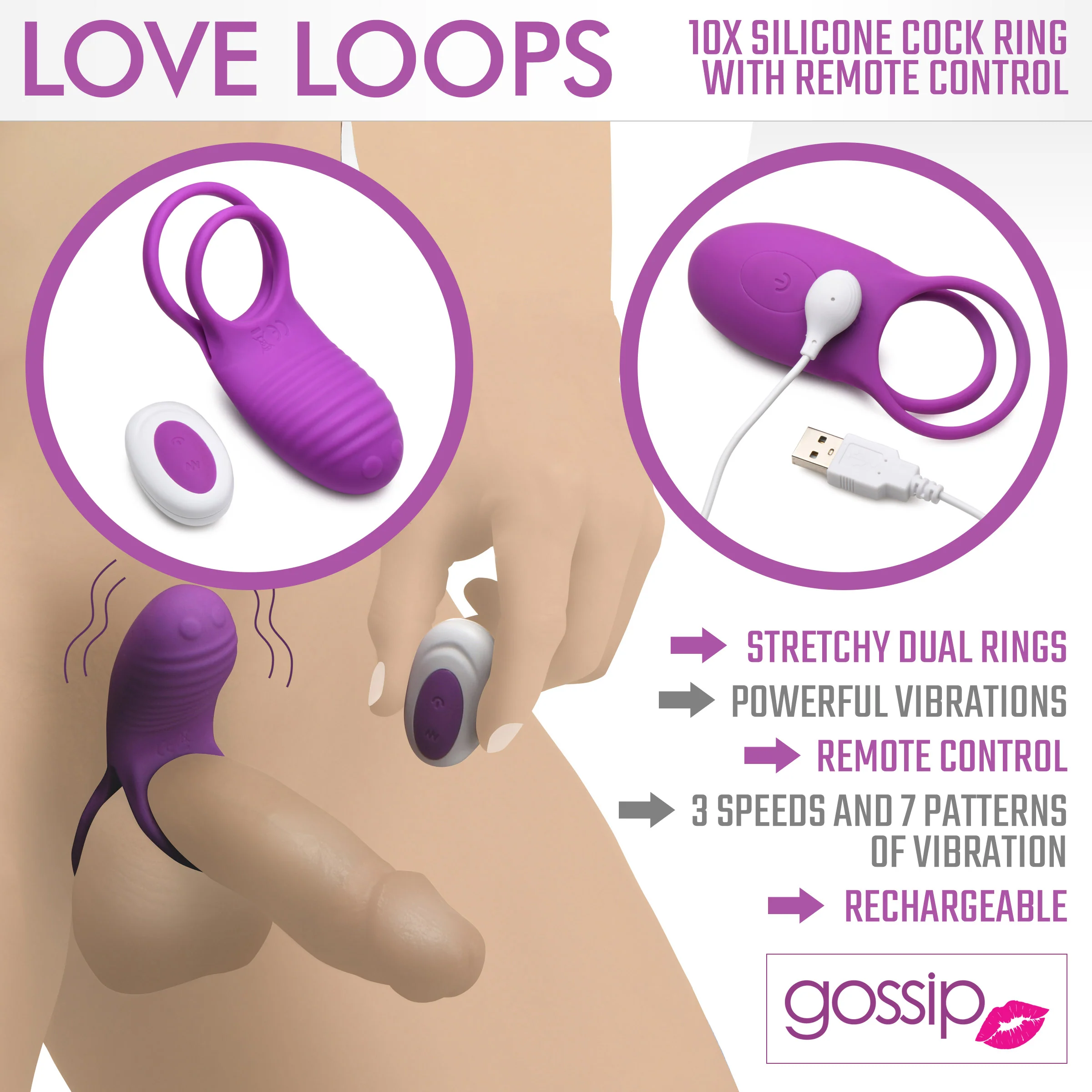 Love Loops 10X Silicone Cock Ring with Remote Control - Image 3