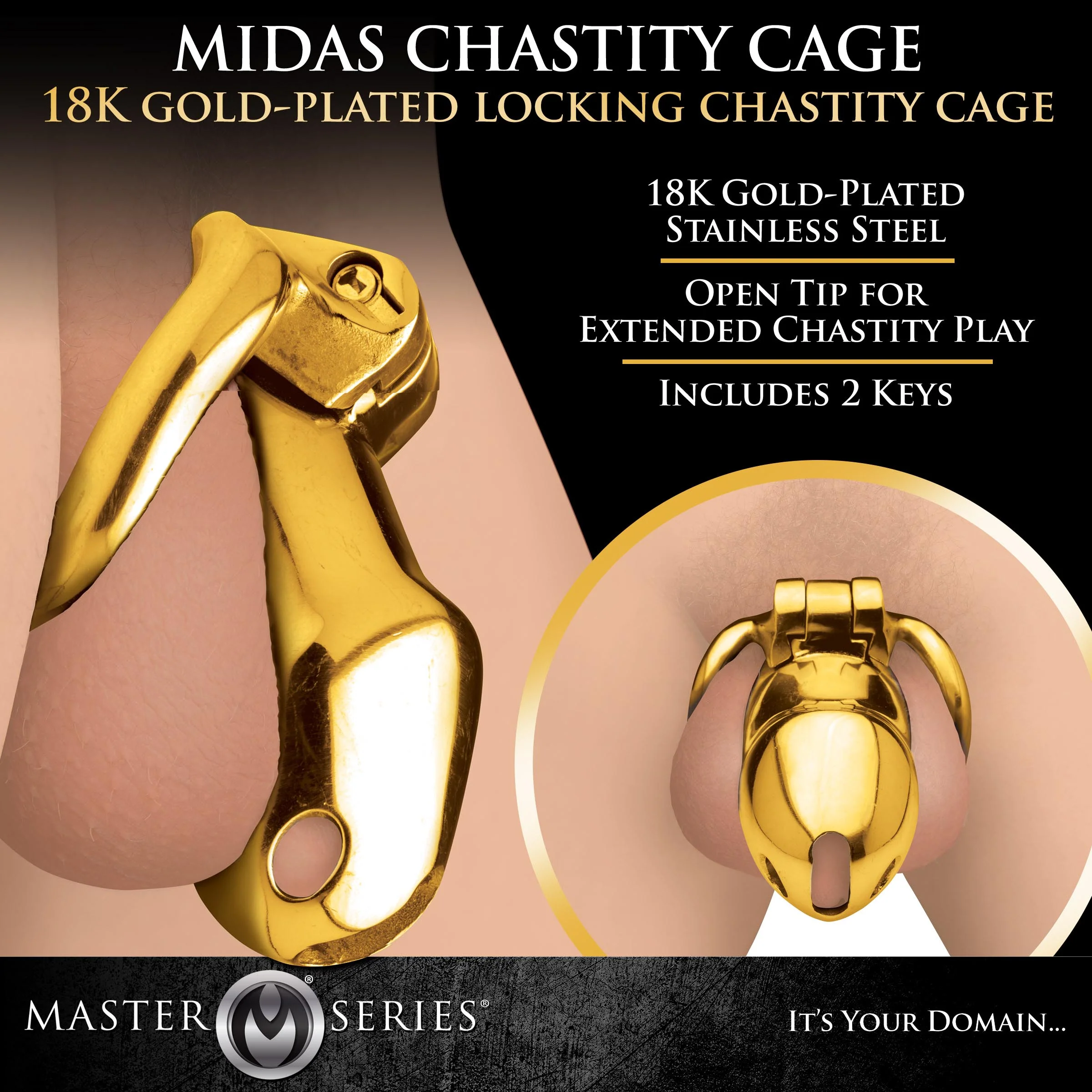 Midas 18K Gold-Plated Locking Chastity Cage - Image 3