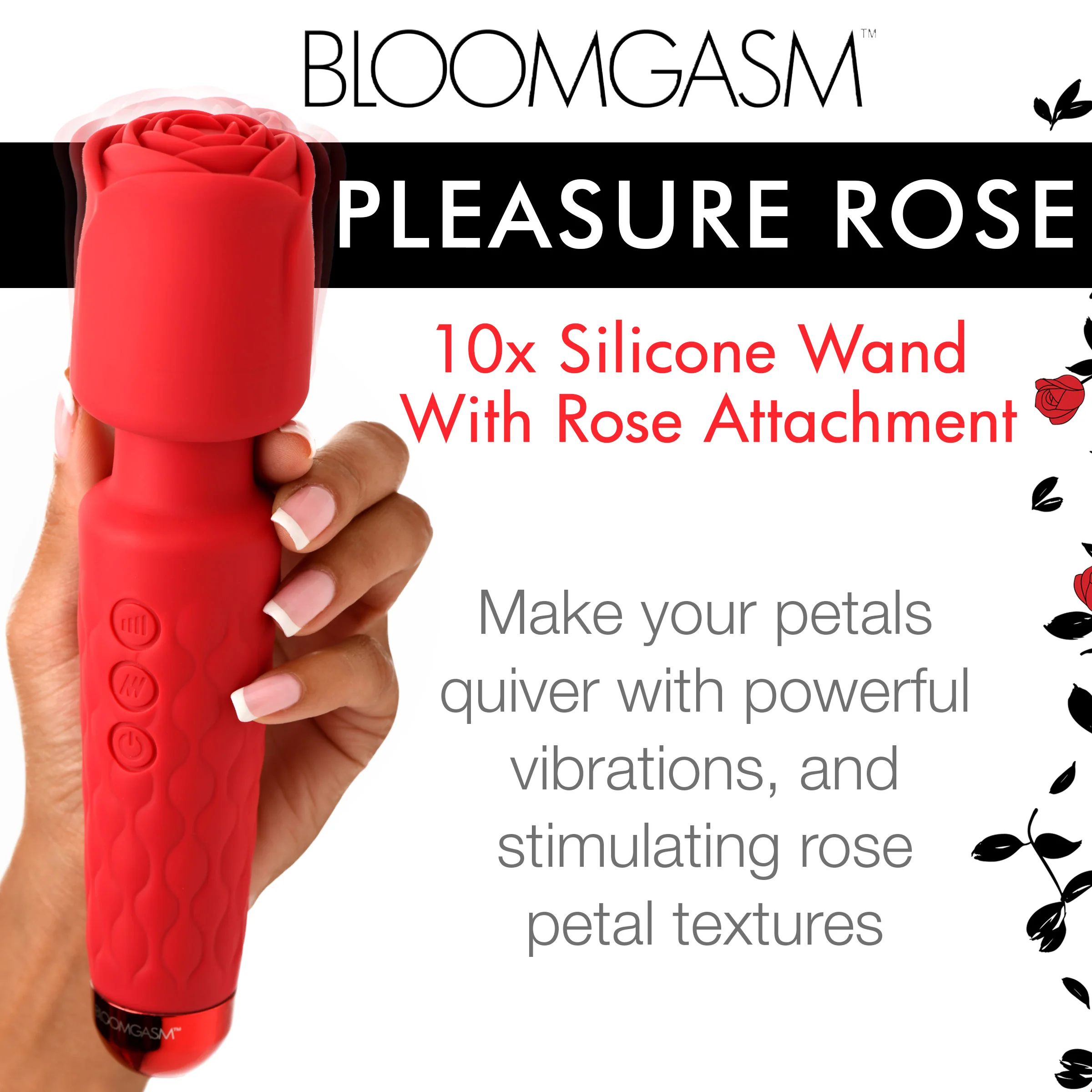 Pleasure Rose 10X Silicone Wand w/ Rose Attachment - Image 2