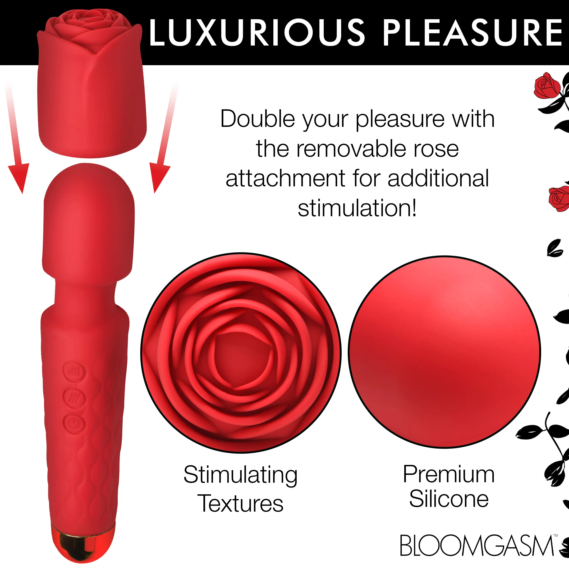 Pleasure Rose 10X Silicone Wand w/ Rose Attachment - Image 3