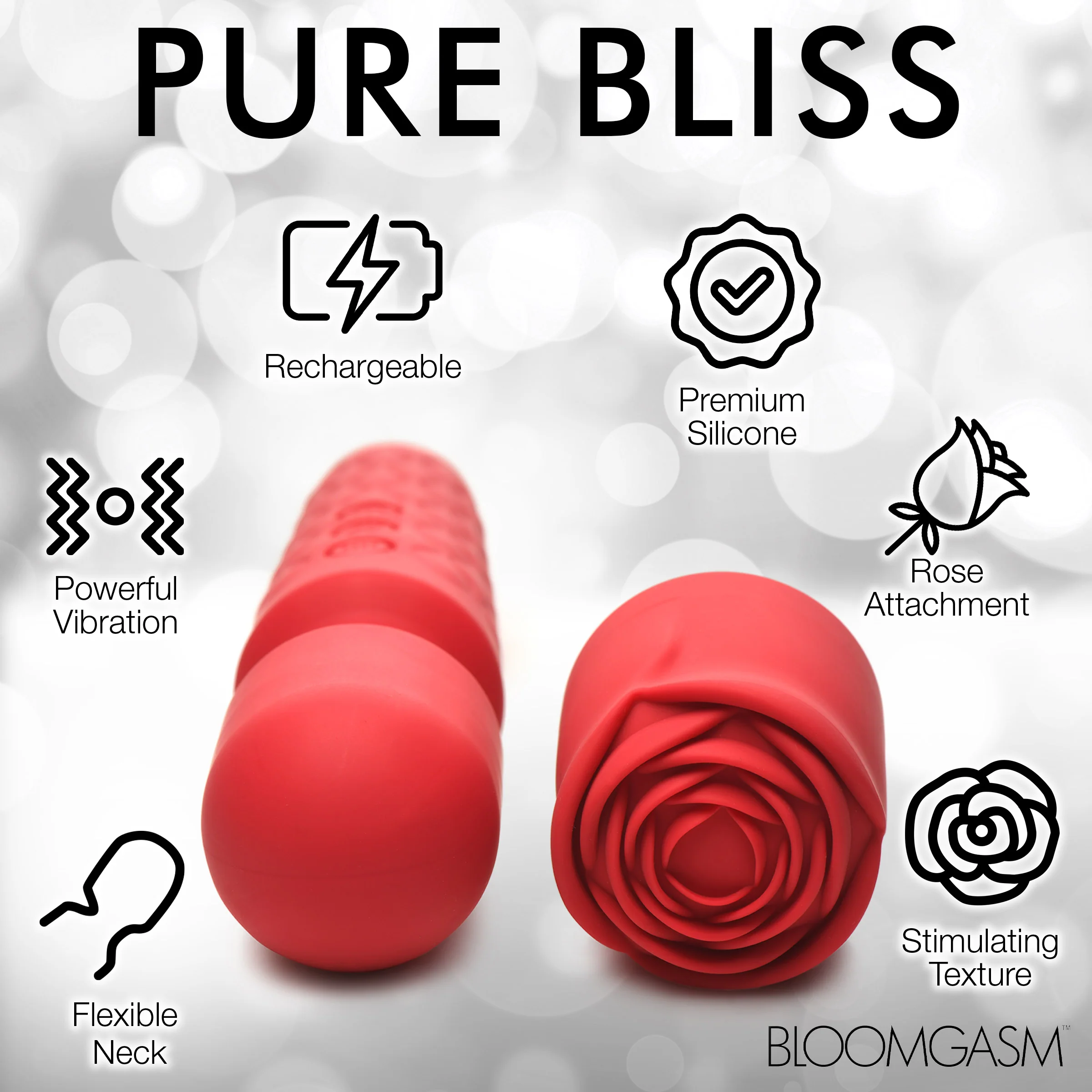 Pleasure Rose 10X Silicone Wand w/ Rose Attachment - Image 5