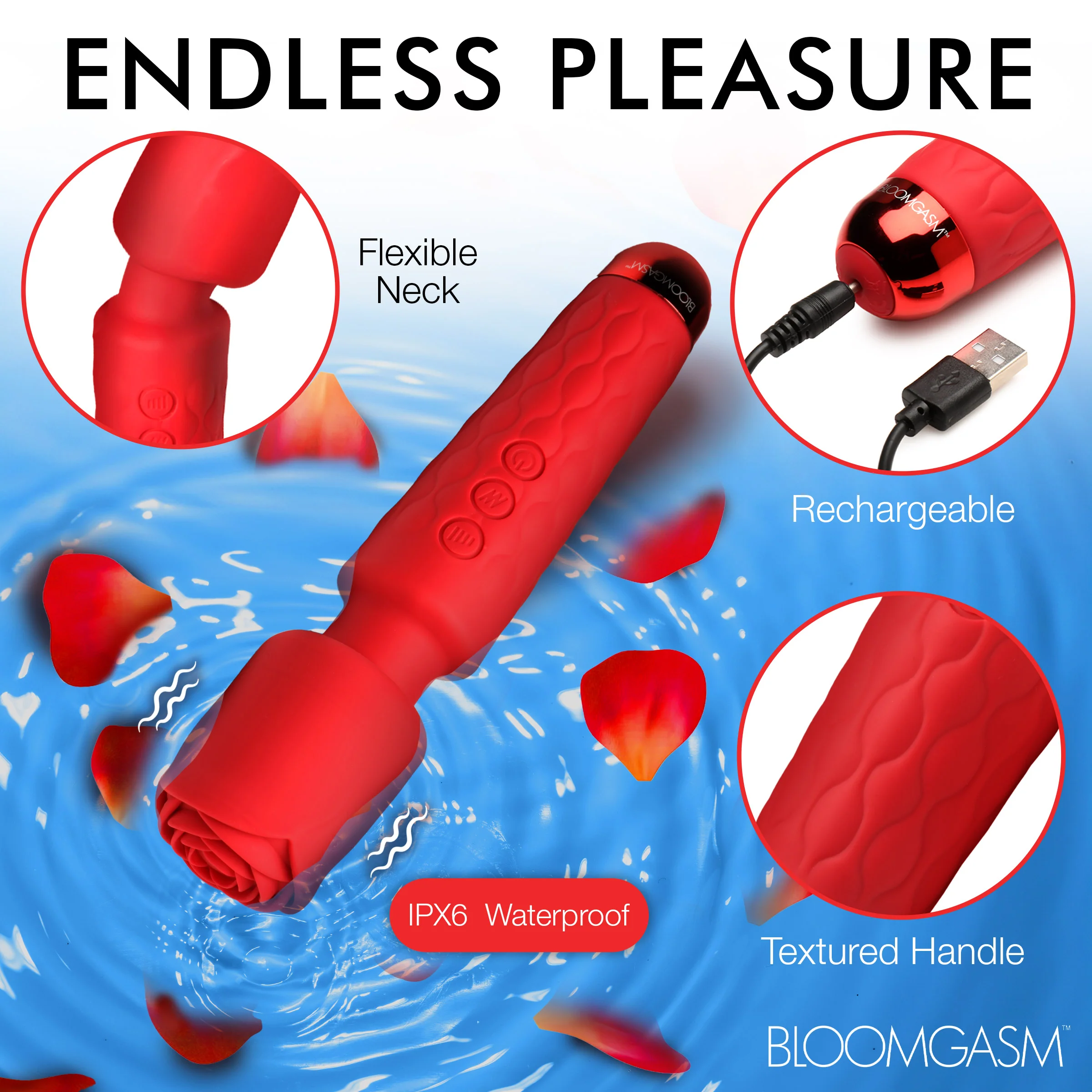 Pleasure Rose 10X Silicone Wand w/ Rose Attachment - Image 7