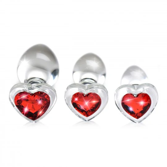 Red Heart Gem Glass Anal Plug Set - Image 3