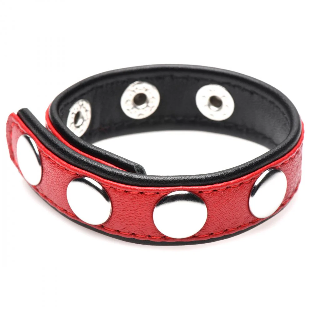 Red Leather Speed Snap Penis Ring - Image 2