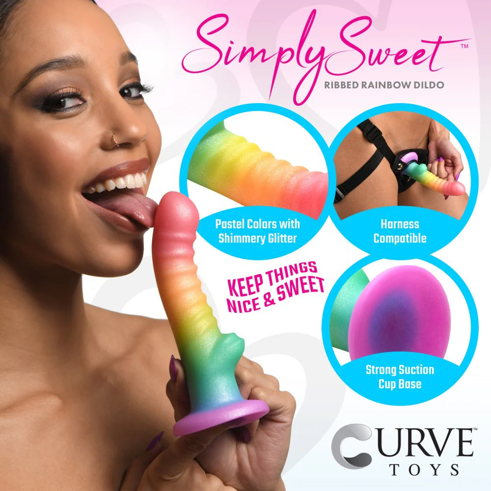 Ribbed Rainbow Silicone Dildo - Image 2
