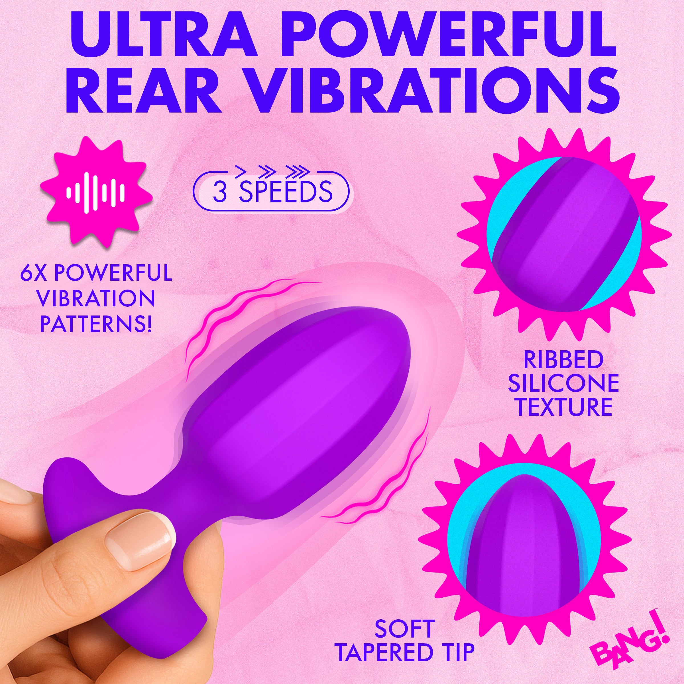 Ribbed Vibrating Silicone Butt Plug - Image 4