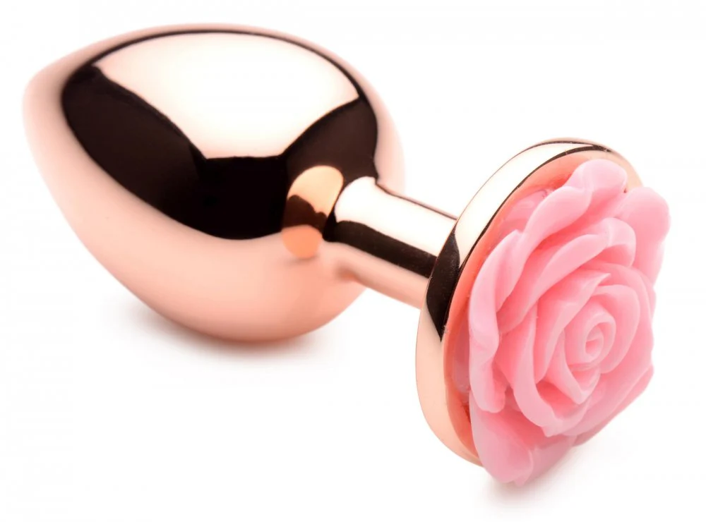 Rose Gold Anal Plug with Pink Flower - Image 2