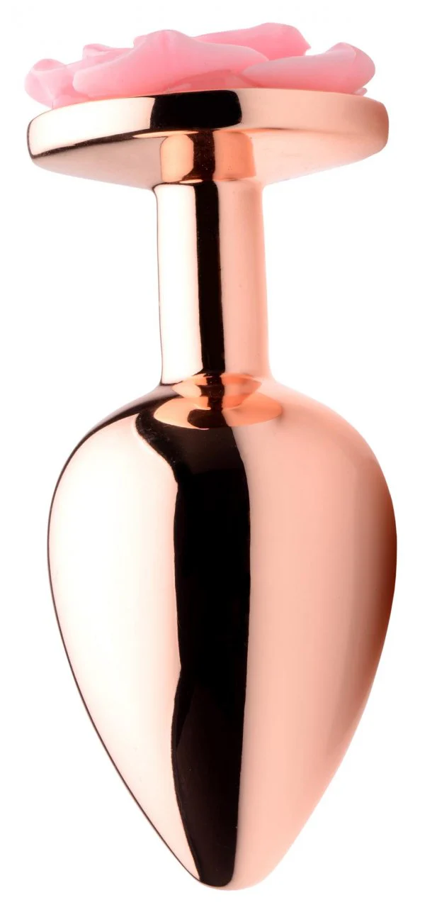 Rose Gold Anal Plug with Pink Flower - Image 3