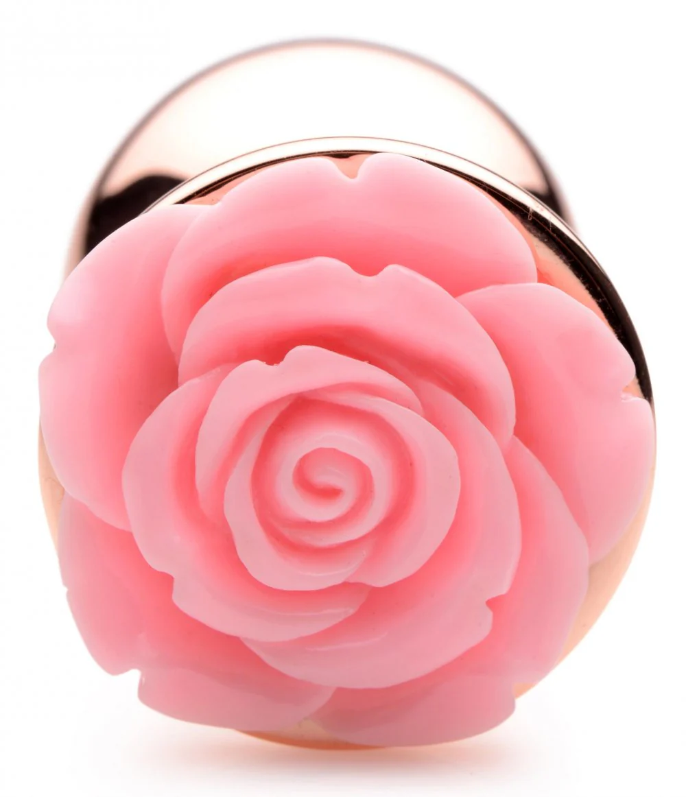 Rose Gold Anal Plug with Pink Flower - Image 4