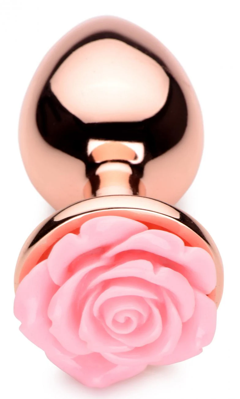 Rose Gold Anal Plug with Pink Flower - Image 5