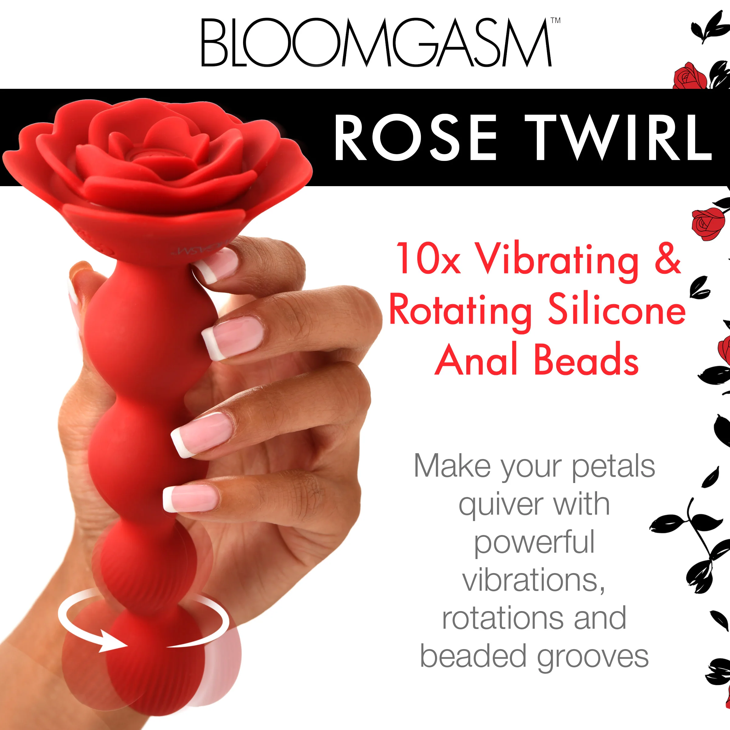 Rose Twirl 10X Vibrating and Rotating Silicone Anal Beads - Image 2