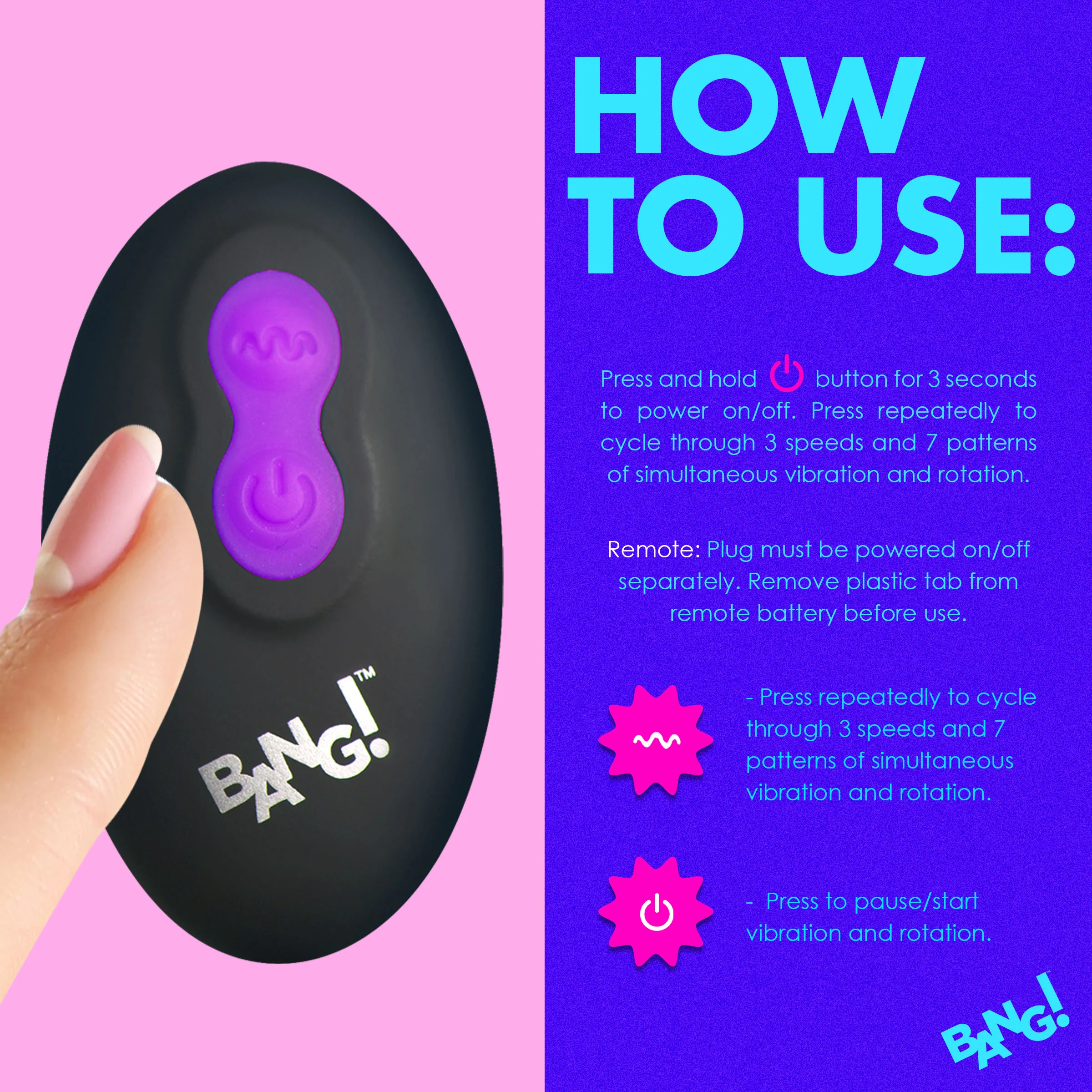 Rotating & Vibrating Silicone Butt Plug w/ Remote - Image 9