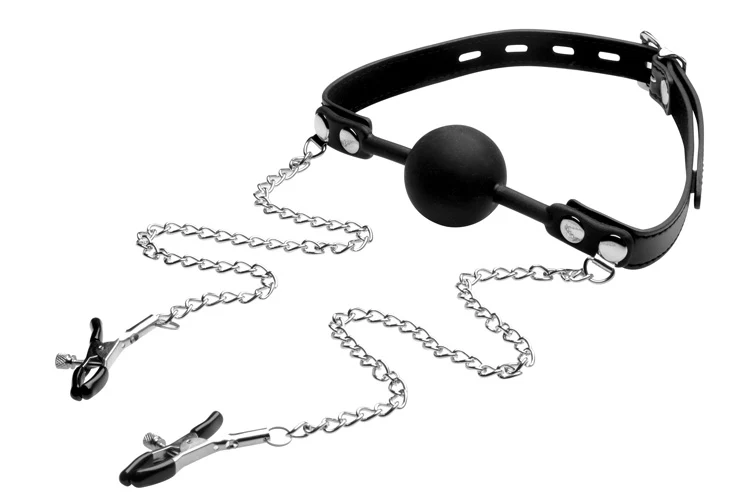 Silicone Ball Gag with Nipple Clamps - Image 2