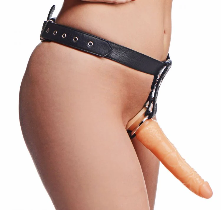Slim Leather Strap-On Harness with Diildo - Image 2