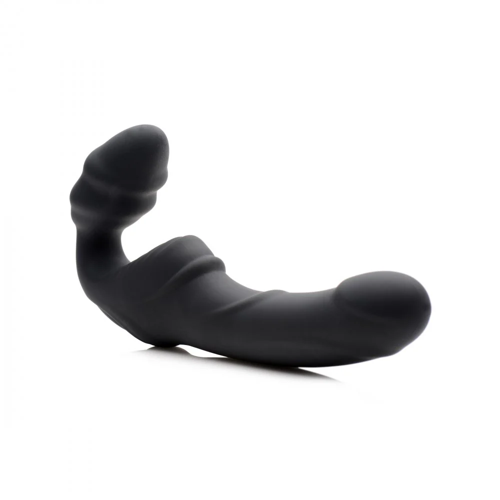 Slim Rider Ribbed Vibrating Silicone Strapless Strap On - Image 4
