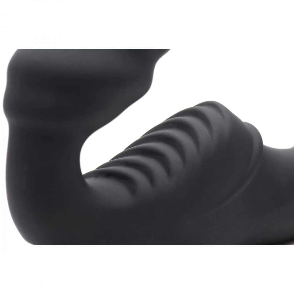 Slim Rider Ribbed Vibrating Silicone Strapless Strap On - Image 5