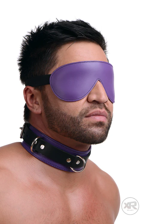 Strict Leather Black and Purple Blindfold - Image 2
